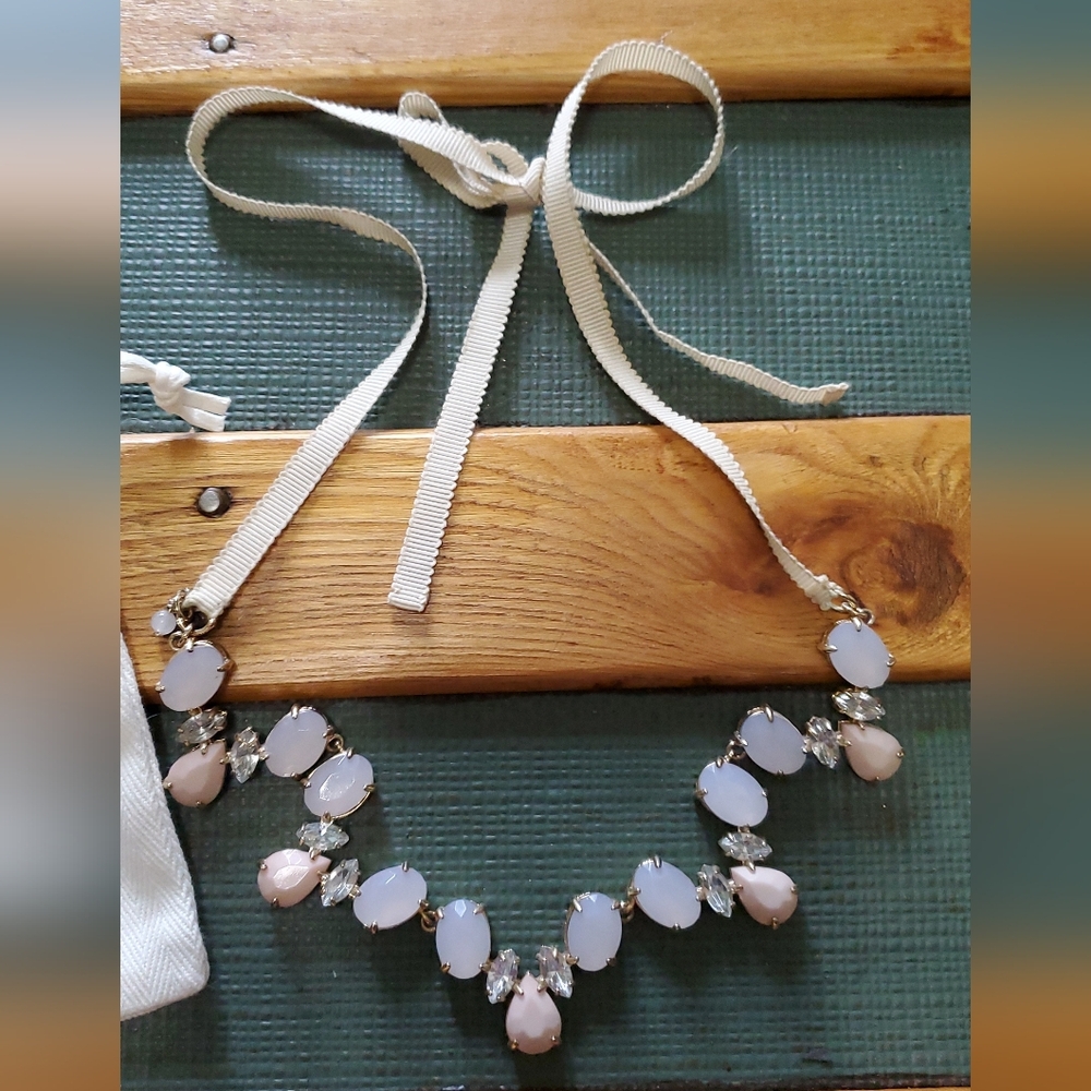 J. Crew Ribbon Tie Statement Necklace in Shades of Pink and Moonstone Look